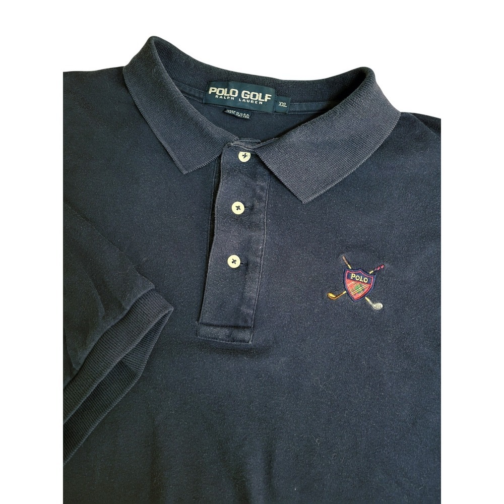 VTG Polo Golf Ralph Lauren XXL Polo Shirt Golf Club's Crest Logo Navy Blue Men's